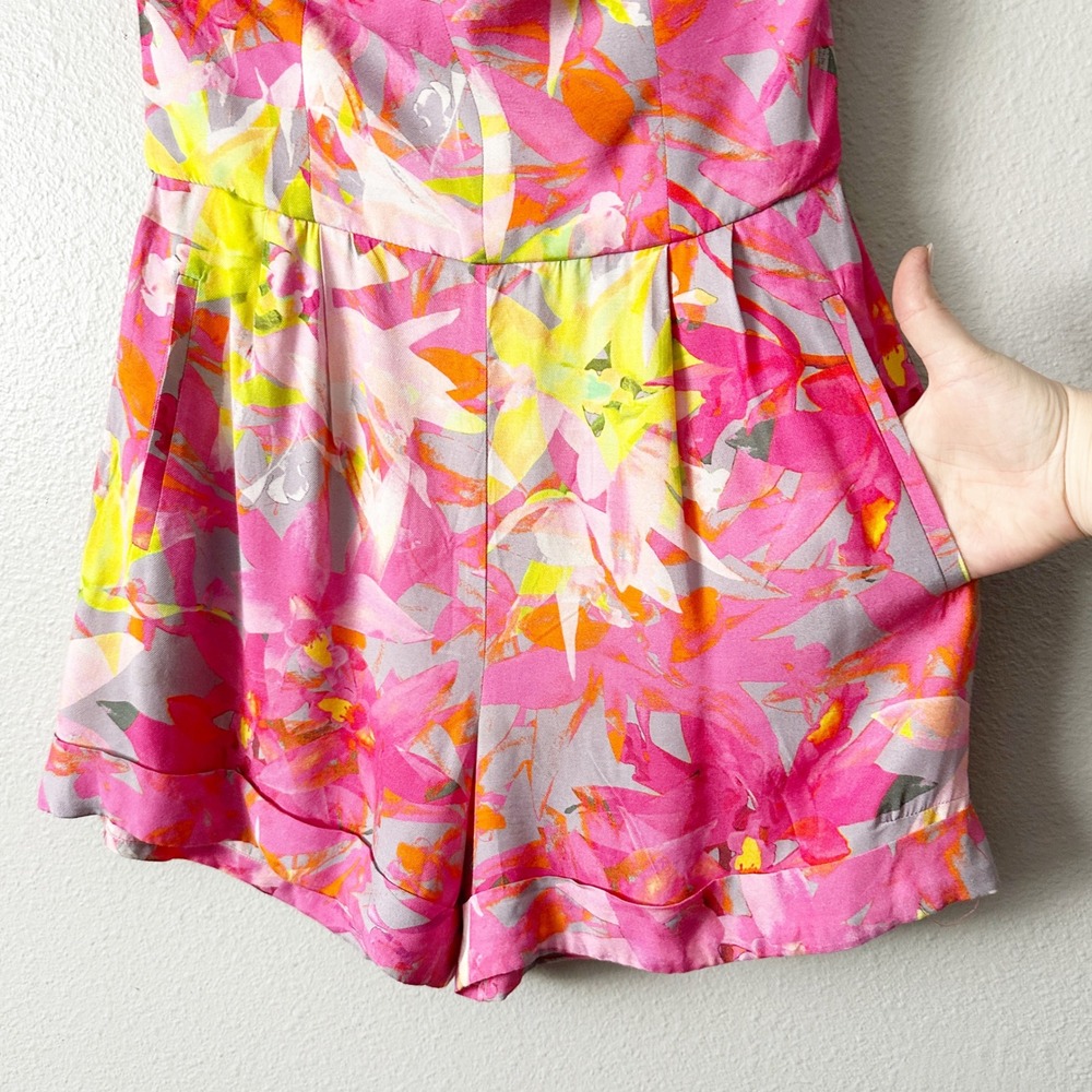 Trina Turk Marcel Pink Floral Strapless Romper Sweetheart Neckline Womens Size 6 - Picture 4 of 14